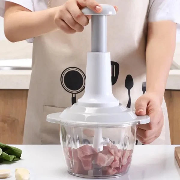 2L Multifunctional Hand Push Chopper & Mixer - Manual Press Cutter for Vegetables, Meat!