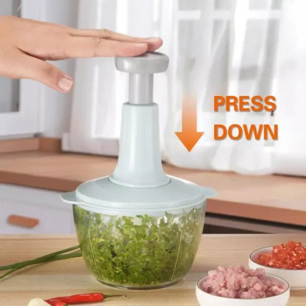 2L Multifunctional Hand Push Chopper & Mixer - Manual Press Cutter for Vegetables, Meat!